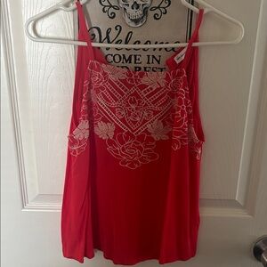 Women’s Red Floral Embroidered Tank Top